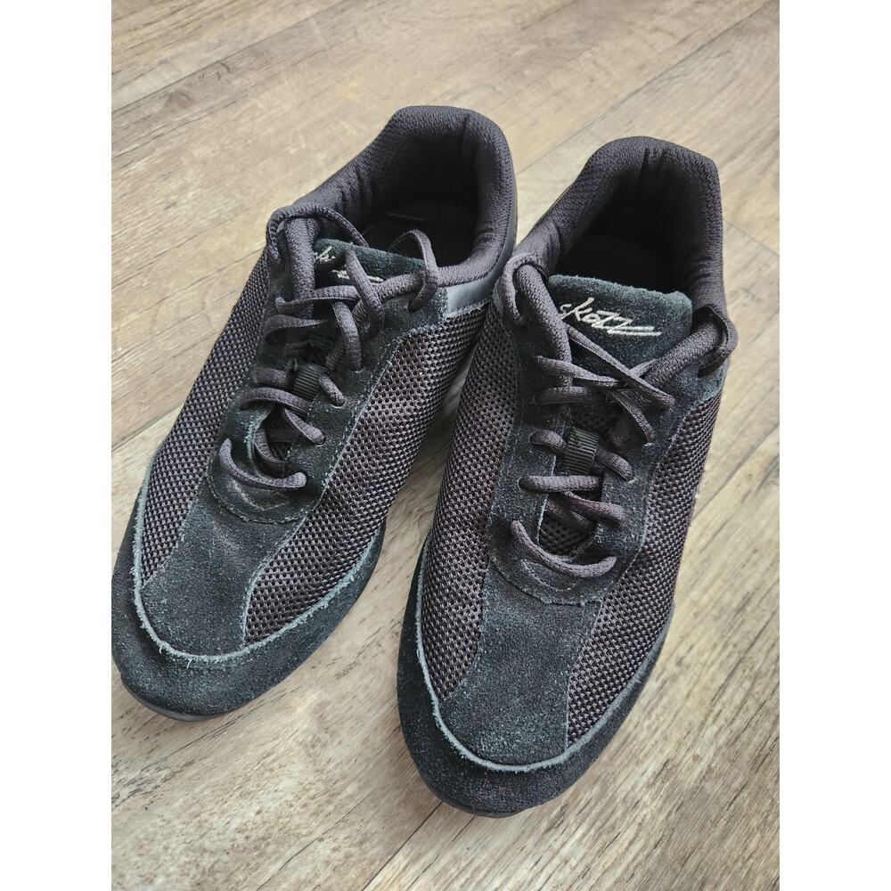 Euc SANSHA SKAZZ Womens 8M Black Suede Mesh SPLIT SOLE JAZZ DANCE SHOES Sneaker